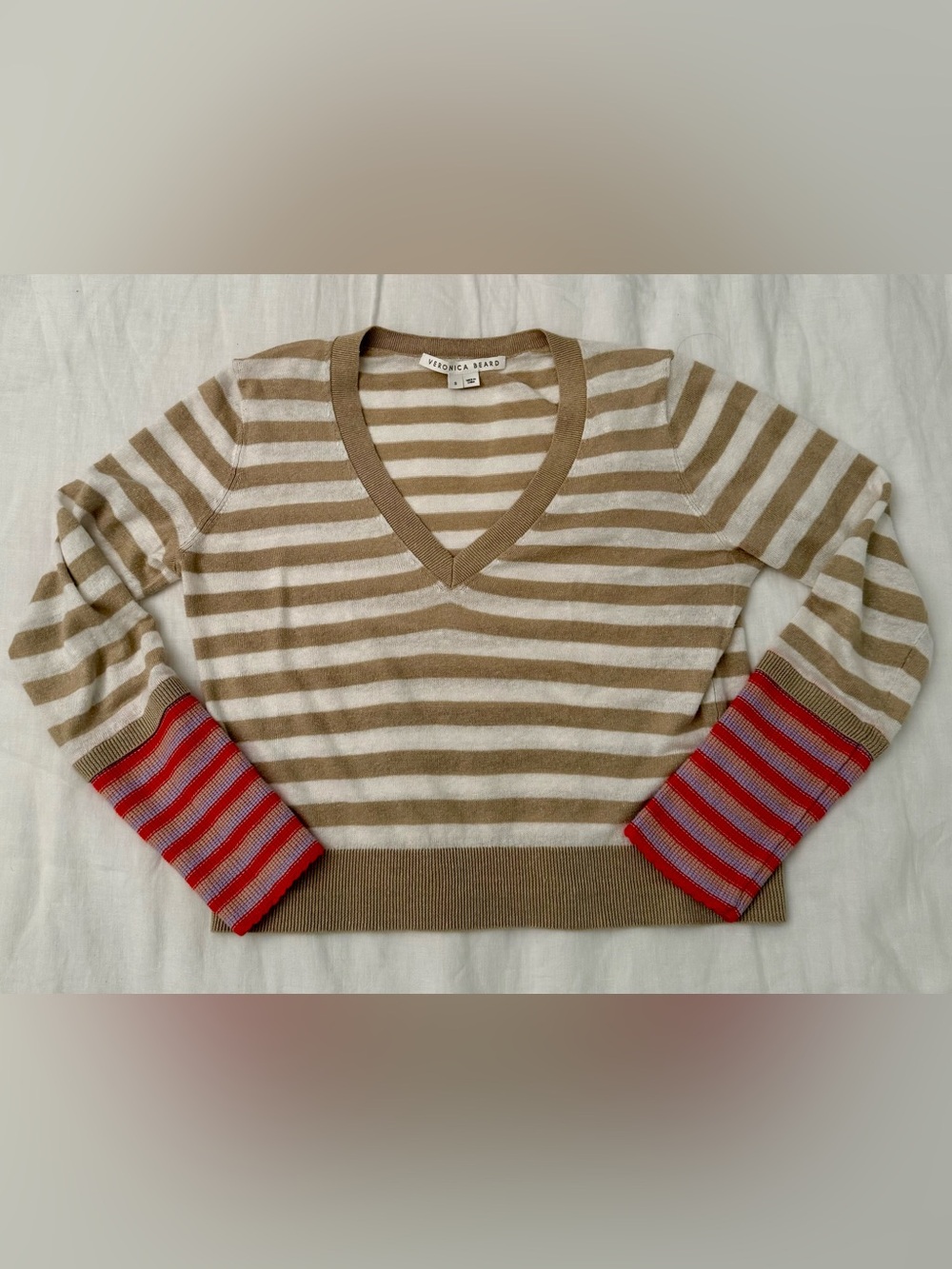 EUC: Veronica Beard Florrie Striped Linen Blend Pullover Sweater - Size Small